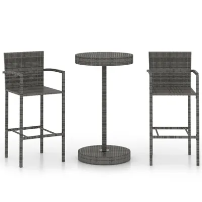 Produktbild von vidaXL 3-tlg. Gartenbar-Set Poly Rattan Grau