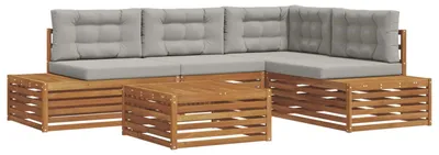 Produktbild von vidaXL Outdoor-Sofagarnitur mit Kissen 5 Stück Natürlich und Hellgrau