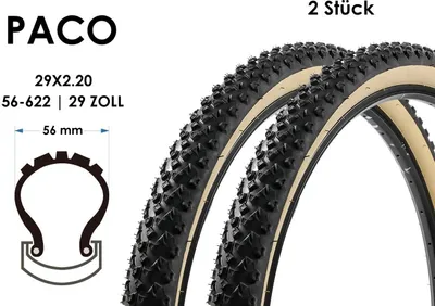 Produktbild von 2 Stück 29 Zoll Paco Tires MTB Fahrrad Reifen 29x2.20 Mantel Decke 56-622 Schwarz Beige