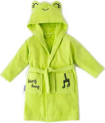 Produktbild von Milk&Moo Cacha Frog Kinder Samt Bademantel mit Kapuze, extra weicher und leichter Velours Morgenmantel, Mädchen und Jungen, langlebige Textur, grün, 2-4 Jahre