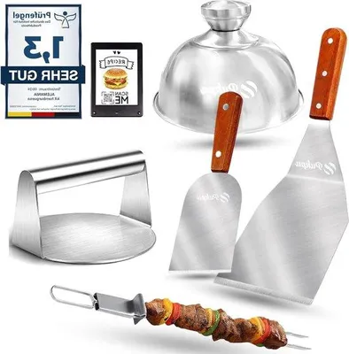 Produktbild von Hamburger-Einmach-Set 5-teilig - inkl. Hamburger-Presse, Zerlegerspatel, Grillspieß und Grilldeckel -