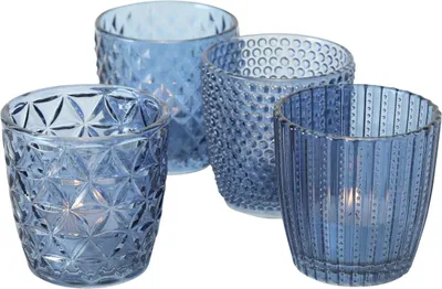 Produktbild von Boltze Windlicht Set Marilu 4-tlg blau Deko-Gläser Kerzenständer 8 cm