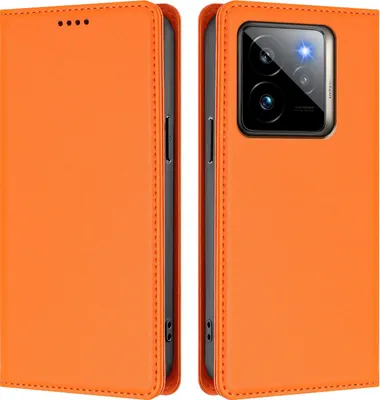 Image de Étui en cuir pour Realme GT 7 Pro, étui à rabat magnétique en cuirPolyuréthaneavec support, orange
