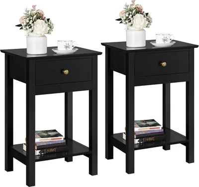 Produktbild von Yaheetech Nachttische 2 Stück Nachtschrank, Beistelltisch Ablagetisch, Nachtkonsole mit Schublade und Ablage, schwarz, 61 cm hoch