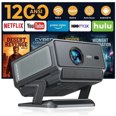 Produktbild von Beamer Android 14 4K 8K Autofokus WIFI 6 Bluetooth Heimkino Projektor LCD 1920x1080 tragbar mit Wechselobjektiv Sprachsteuerung 2GB RAM 16GB Speicher 1000