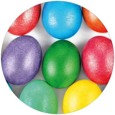 Produktbild von Wallario Premium Glasbild, freischwebende Optik, kräftige Farben, rund 50cm Durchmesser, Motiv Bunte Oster-Eier in Nahaufnahme mit kräftigen Farben