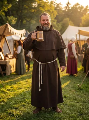 Produktbild von Mönchskutte braun "Alanus" - Set aus Habit, Kukulle und Seilgürtel XXL/XXXL