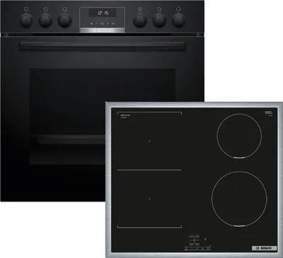 Zdjęcie produktu dla Bosch HEG517BB4 + NVS645CB6E, Płyta indukcyjna strefowa, 4 stref(y), Szkło ceramiczne, Czarny, Obrotowy, Dotyk, 58,3 cm