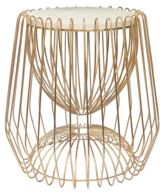 Productafbeelding van Padiro ronde bijzettafel - Ø 50 x 51 cm - Wit - Modern Art deco Glamour, Marmerlook - Marmer, Staal