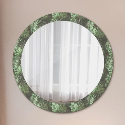 Produktbild von Modern Spiegel - Wandspiegel Design Wandmontage – Badspiegel mit Aufdruck - Rundspiegel - Tropisch Blätter - Rund: Ø80cm