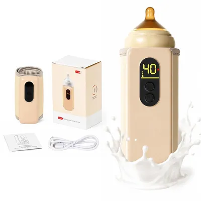 Produktbild von Tragbarer USB Flaschenwärmer 2in1 mit Milchschüttler,6000mAh Akku, LED-Temperaturanzeige,Warmhaltefunktion,Nachtlicht, Milch Erwärmer für unterwegs