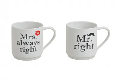 Produktbild von Becher Mr. Right Mrs. Always Right Porzellan Hochzeit 2 er Set