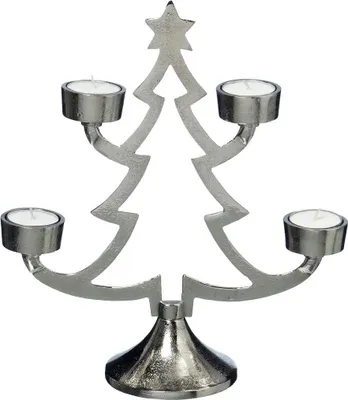 Produktbild von Teelichthalter Weihnachtsbaum Aluminium silber H:30 cm