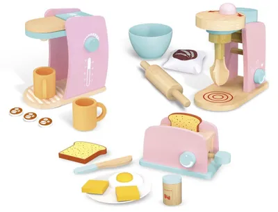 Produktbild von Bayagu Rosa Küchen-Spielset Holz Kinder Mixer Toaster Kaffeemaschine mit Zubehör