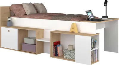 Produktbild von Halbhochbett Gaby mit Schreibtisch - 118x239x96 cm - Weiß/Eiche