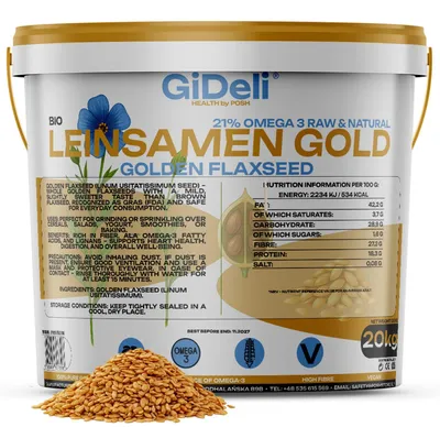 Immagine prodotto di Semi di lino dorati 20 kg, interi, vegani, naturali, ricchi di fibre, per dolci, GiDeli