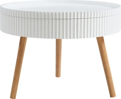 Obrázok produktu pre Konferenčný stolík "Bongard" s odnímateľnou doskou Ø60 x 45 cm Obývačkový stolík s drážkovaným vzhľadom v bielej farbe