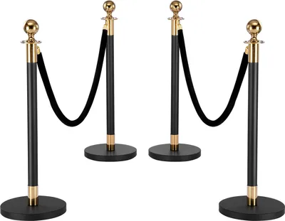 Immagine prodotto di SucceBuy 4 paletti barriera, sistema di controllo della folla con 2 corde di velluto nero (1,5 m), supporto barriera con base riempibile, ideale per eventi, mostre, hotel, cinema e fiere