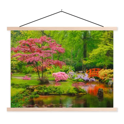 Obrázek produktu pro MuchoWow® Textilní plakát - Most - japonský - botanický - stromy - květiny - 40x30cm - S hnědými lamelami