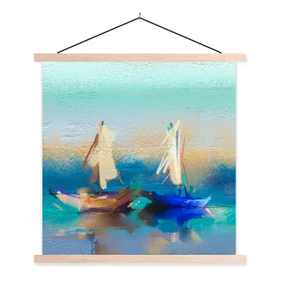 Produktbild von MuchoWow® Textilposter Gemälde - Ölfarbe - Boot - Abstrakt 60x60 cm mit holzfarbenen Rahmen - Wanddekoration