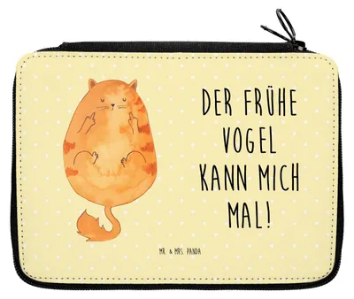 Produktbild von Mr. & Mrs. Panda Federtasche Katze Frühaufsteher - Gelb Pastell - Geschenk, Etui, Mäppchen, Tiger, Katzen, Stiftemappe, Schlampermäppchen, Miau, Genervt, Verschlafen