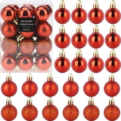 Produktbild von Christbaumkugeln - 24er Set - Bruchsicher - Kunststoff - Rote Weihnachtskugeln 3cm