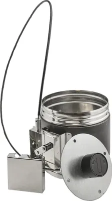 Produktbild von Edelstahl-Hafnerklappe mit Bowdenzug und Aufputzhebel, schwarz, Ø 180 mm