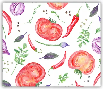 Produktbild von Tulup Glas Herdabdeckplatte Glaskeramikkochfeld-Abdeckung Spritzschutz Glasabdeckplatte Kochplattenabdeckung und Schneidebrett - Einteilig - 60x52 cm Tomaten und Gewürze