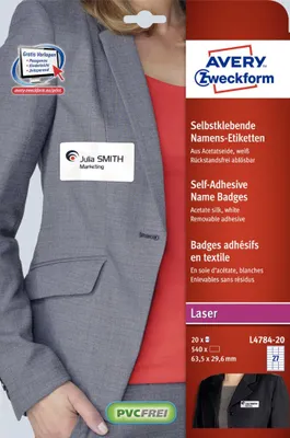 Obrázok produktu pre Avery L4787-20, Biela, Laser, 80 x 50 mm, 200 kusov, 20 listy