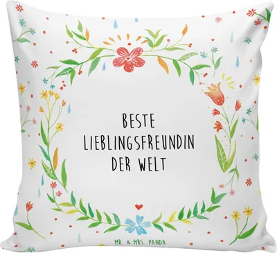 Produktbild von Mr. & Mrs. Panda Deko Kissen Lieblingsfreundin - Weiß - Geschenk, Kleines, Liebe, Freundin, bedruckt, Liebling, Herz, Lieblings Mensch, Kuschel, Dekokissen, Sofa, 40x40