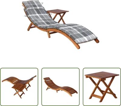 Immagine prodotto di The Living Store Lettino con tavolo e cuscino in legno massiccio di acacia