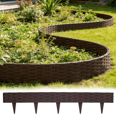 Produktbild von Rasenkante Kunststoff in Steinoptik, 10 Stücke 10m, Beeteinfassung & Beetumrandung Mähkante, Wetterfest & UV-beständig, Braun