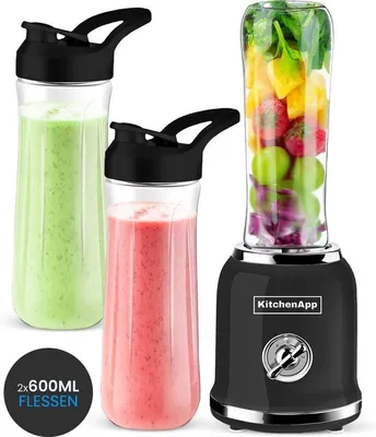 Produktbild von KitchenApp KitchenApp Blender to go - Retro-Mixer - Smoothie-Maker - Inklusive zwei Bechern und diversem Zubehör - Schwarz