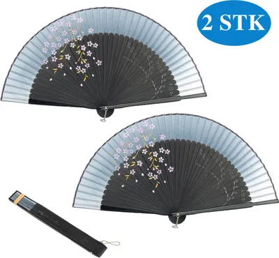 Produktbild von 2STK Handfächer Japanischer Faltfächer Klappfächer Vintage Stil Damen Herren Bambus Folding Fans Fächer für Wanddekoration Hochzeit Geschenk Muttertag Party Kostüm - Grau