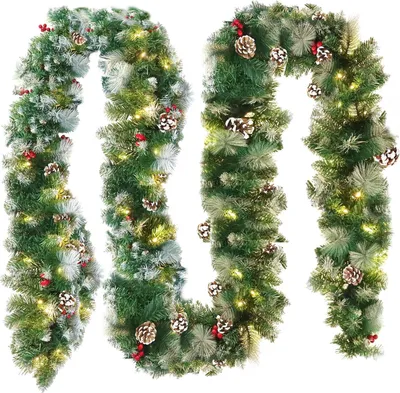 Produktbild von JOIEYOU 800cm Weihnachtsgirlande mit 125 Warmweiß LEDs Beleuchtung PVC Künstliche Weihnachten Tannengirlande mit Tannennadeln & Kiefernzapfen & Fruchten Girlanden für Außen & Innen Festlichkeite Deko