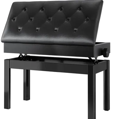 Image de Banc de piano - Banc pour piano - Tabouret de piano - Banc double réglable avec rangement - Similicuir noir