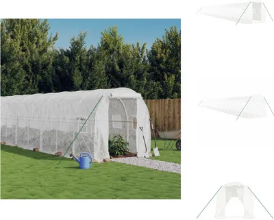 Produktbild von vidaXL Gewächshaus mit Stahlrahmen Weiß 48 m² 24x2x2 m -  Gewächshäuser