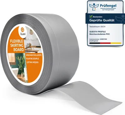 Immagine prodotto di QUEST Battiscopa in PVC 100x25mm, 20m, Battiscopa morbido, flessibile, grigio