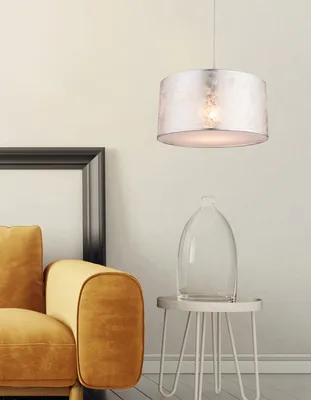 Produktbild von Globo Lighting Hängeleuchte Metall Nickel matt, Kunststoff, Textil silber metallic, Acryl satiniert, Kabel PVC Transparent, inkl. Aufhängung, ø: 400mm, H: 1400mm, exkl. 1x E27 60W 230V