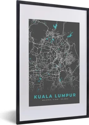 Produktbild von MuchoWow® Gerahmtes Poster Kuala Lumpur - Stadtplan - Karte - Blau 40x60 cm - Poster mit Schwarzem Bilderrahmen Wandposter Rahmen Foto Bilder - Poster in Rahmen