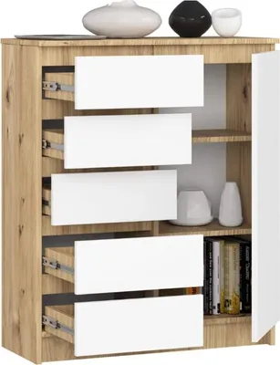 Produktbild von BDW - Kommode 5 Schubladen, Wohnzimmer, Flur 80x97x35, Artisan-Eiche / Weiss