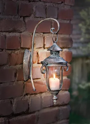 Produktbild von Wandlaterne "Shabby" aus Metall und Glas, Wandkerzenhalter für Garten, Balkon & Terrasse, Gartenlaterne, Wandwindlicht, Kerzenwandhalter