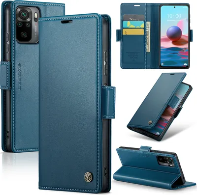 Produktbild von Redmi Note 10 4G Hülle, Leder Brieftasche Kartenfach Schutzhülle mit Standfunktion für Xiaomi Redmi Note 10 4G / Note 10S Blau