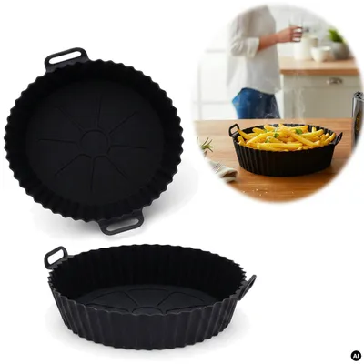 KI-generiertes Bild,Silikonform Rund 20cm Backform 2´er Set Einsatz für Airfryer Heißluftfritteuse Z