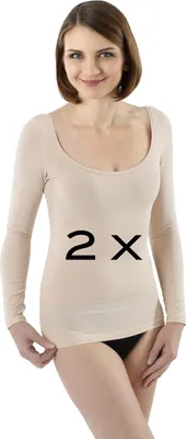 Produktbild von ALBERT KREUZ 2-Pack Langarm Unterhemd unsichtbar mit tiefem weiten Ausschnitt Stretch-Baumwolle, 36-38 / S