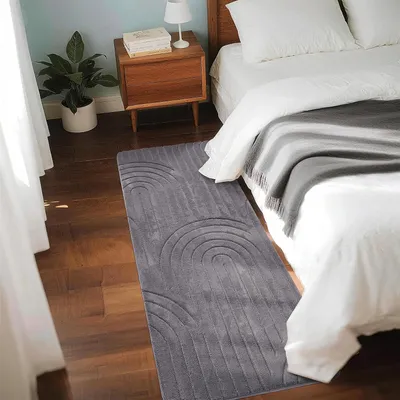 Productafbeelding van Vloerkleed - 80 x 150 cm - Polyester - Modern - Antislip - Grijs
