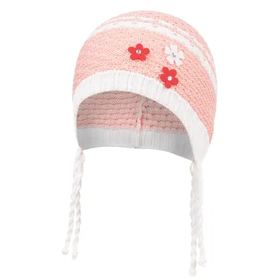 Image de Bonnet pour bébé, bonnet de transition, bonnet tricoté, bonnet pour enfant, couleur abricot-blanc