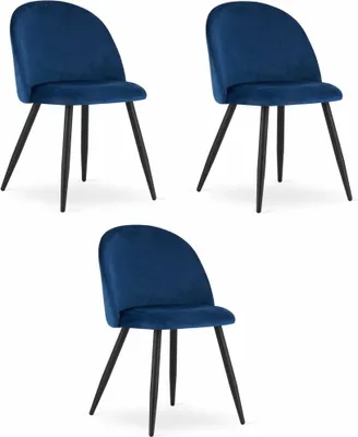 Productafbeelding van Chaise - Leobert - Bello - Fluwelen bekleding, marineblauw/Zwarte poten - Set van 3