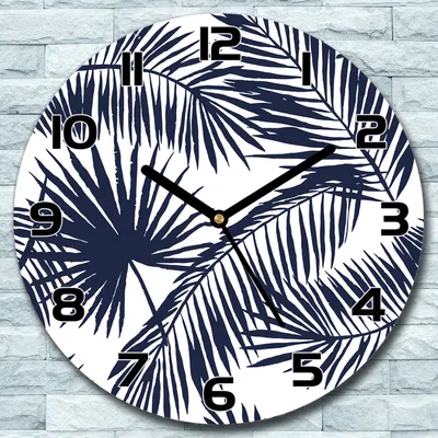 Produktbild von Wanduhr aus Glas Rund fi 30 Tropisches Palmblatt Quarz Deko Wohnzimmer Büro