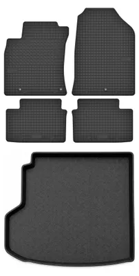 Image de Tapis en caoutchouc + bac de coffre pour Kia Ceed III 2020- (break, niche à gauche, hybride rechargeable) – 5 pièces, noirs, sur mesure